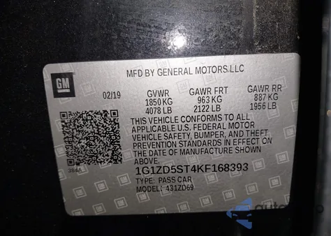 2019 Chevrolet Malibu Lt z USA, uszkodzony, nr VIN 01G1ZD5ST4KF16839